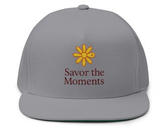 Daisy Embroidered Flat Bill Cap | Floral Snapback, Savor the Moments