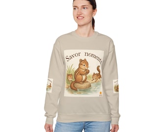 Cozy Squirrel Sweatshirt for Nature Lovers, Unisex Crewneck, Savor Moments Design, Perfect for Fall Fashion, Gift for Friends