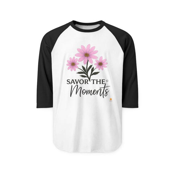 Pink Daisy Raglan Shirt, Floral Baseball Tee, Flower Print T-Shirt, Botanical 3/4 Sleeve Top, Gardening Gift, Spring Fashion