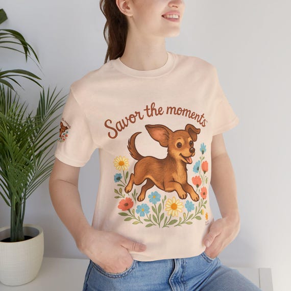 Savor the Moments Puppy Tee | Floral Dachshund Illustration