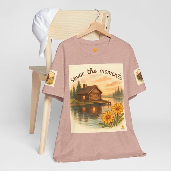 Nature-Inspired Short Sleeve Tee - Savor the Moments, Cozy Shirt, Gift for Nature Lovers, Relaxed Tee, Outdoor Adventure Shirt