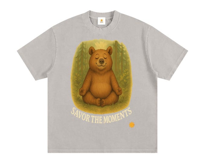 Featured listing image: Goofy Zen Forest Friends, Chubby Zen Bear, Heavyweight Vintage Washed Frayed T-Shirt