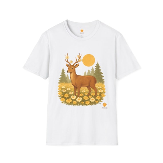 Deer in Yellow Daisy Field T-Shirt | Woodland Buck Nature Tee