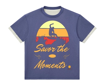 Surf vibe Contrast Cuff Cuffed T‑Shirt with surfboard graphic, ocean waves, and sun‑kissed style, coastal gift for beach lovers.