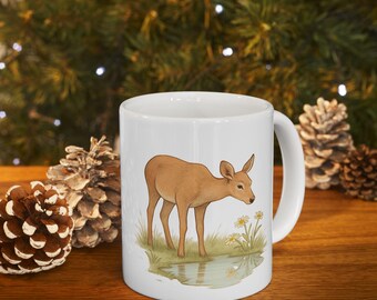 Watercolor Deer Illustration Mug | Ceramic Coffee Tea Cup