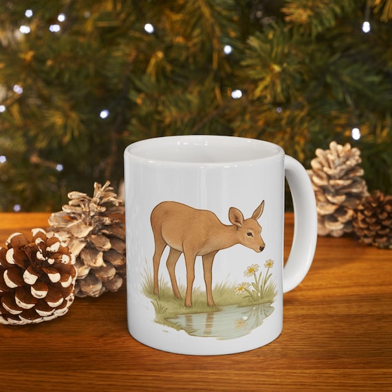 Watercolor Deer Illustration Mug | Ceramic Coffee Tea Cup
