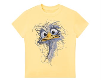 Whimsical Ostrich Cartoon Bodycon Tee • Essential Crewneck T‑Shirt • Funny Animal Bird Graphic • Cute Summer Beach Life Top for Women