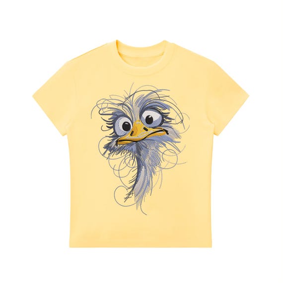 Whimsical Ostrich Cartoon Bodycon Tee • Essential Crewneck T‑Shirt • Funny Animal Bird Graphic • Cute Summer Beach Life Top for Women