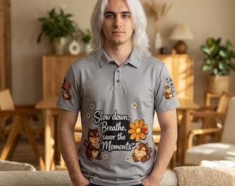 Cartoon Chipmunks, Unisex Polo Shirt (AOP), Savor the Moments Quote