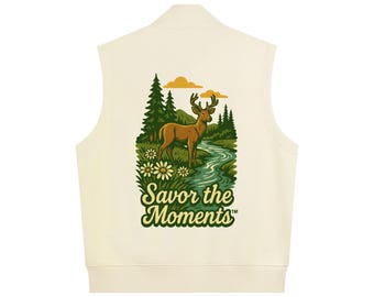 Vest, Deer, stream Vibe, Heavyweight Cotton Blend, Unisex Outdoor Style, Mountain, gift for him or her, Daisies
