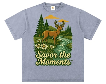 Deer Scene Bamboo Slub T-Shirt, Snow Washed Wildlife Tee