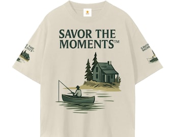 Lake Vibe Fishing Boat Tee with soft unisex seamless fit, cabin‑inspired design, and outdoor adventure feel ideal gift for nature lovers.