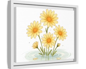 Yellow Daisy Watercolor Bouquet Matte Canvas Framed