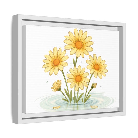 Yellow Daisy Watercolor Bouquet Matte Canvas Framed