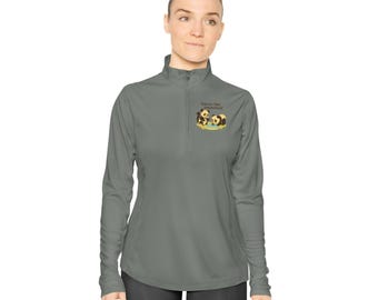 Ladies Panda Quarter-Zip Pullover - Savor the Moments, Cozy Layer, Casual Style, Gift for Her, Cute Animal Print