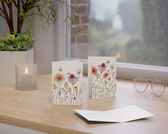 Wildflower Greeting Cards • Whimsical Forest Illustration Note Cards • Blank Inside Nature Art Stationery Set