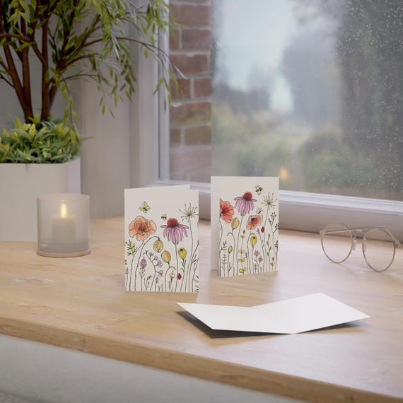 Wildflower notecards Illustration Greeting Card | Floral Note Card, Blank Inside