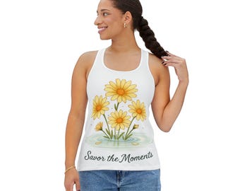 Charming Floral Women's Tank Top - Savor the Moments, Summer Wear, Gift for Her, Casual Days, Garden Party Attire, Eco-Friendly Apparel