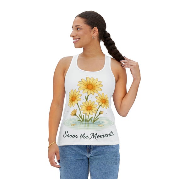 Charming Floral Women's Tank Top - Savor the Moments, Summer Wear, Gift for Her, Casual Days, Garden Party Attire, Eco-Friendly Apparel
