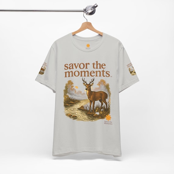 A Woodland Deer T-shirt, Nature Wildlife Tee, Rustic Forest Graphic Tee, Savor the Moments TM Outdoor Apparel