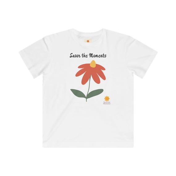Kids T-Shirt: Pink Daisy, Savor the Moments Floral Cotton Tee, Nature-Inspired Kids T-Shirt