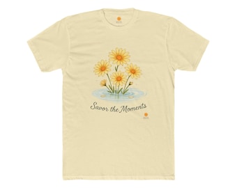 Daisies, Yellow, Floral Crew Tee, Cotton T-Shirt, Nature Lovers, Eco-Friendly Tee, Spring, Savor the Moments. Modern Abstract Unisex Shirt