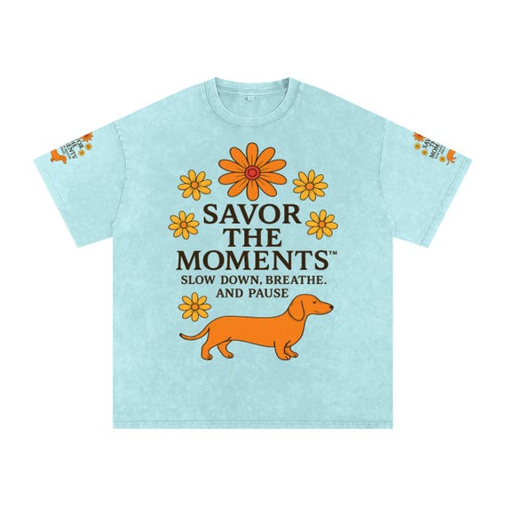 Dachshund dog vibe tee, snow-washed cotton shirt, daisy flower graphic top, inspirational quote t-shirt, animal lover feel-good gift idea