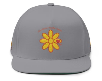 Yellow Daisy Embroidery Flat Bill Cap | Floral Flower Logo Snapback