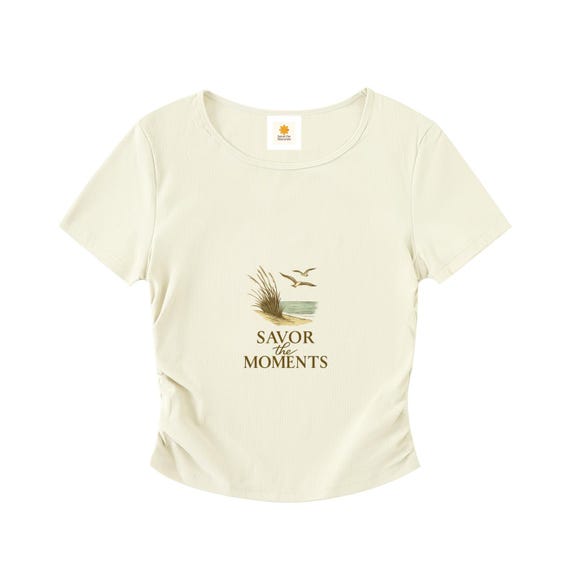T-shirt, Ocean Seaguls, Sea oats, Sporty, Casual, Gym, Ruched Bodycon Crop Top T-Shirt