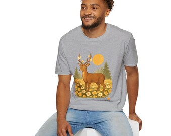 Deer in Yellow Daisy Field T-Shirt | Woodland Buck Nature Tee