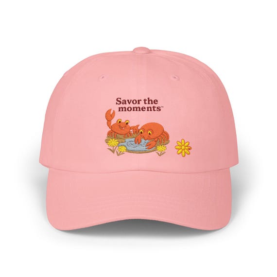Embroidered Crab Dad Hat • Coastal Nature Baseball Cap • Savor the Moments™ Tidepool Graphic • Beach Lover Gift for Ocean Fans