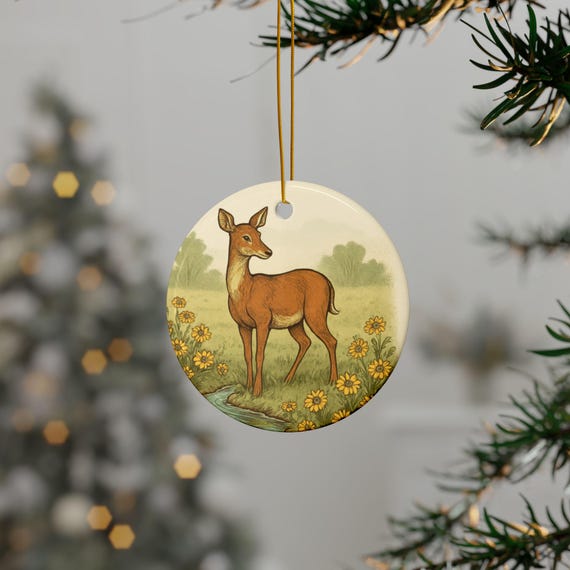 Ceramic Ornaments, Deer by Creek Design - Christmas Holiday Decor, Tree Decoration, Rustic Home Accent, Gift Set, Stocking Stuffer