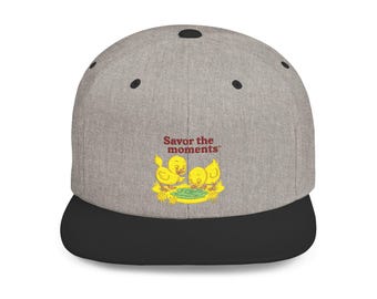 Embroidered Baby Chicks Flat Bill Snapback • Soft Pastel Spring Floral Hat • Savor the Moments™ Nature Graphic • Gift for Outdoorsy Friends