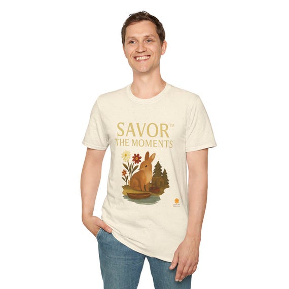 Savor the Moments Unisex T-Shirt, Nature Lovers Gift, Spring Apparel, Easter Outfit, Wildlife Scene Shirt, Cute Rabbit Tee