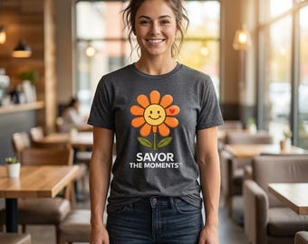 Savor the Moments Mascot Flower, Orange Daisy Vibe T-Shirt | Floral Graphic Tee
