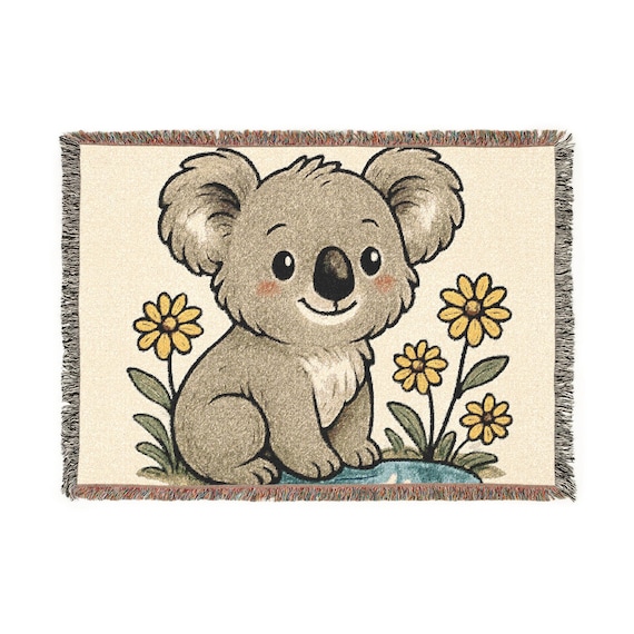 Koala Bear Woven Blanket | Nursery Throw, Baby Shower Gift