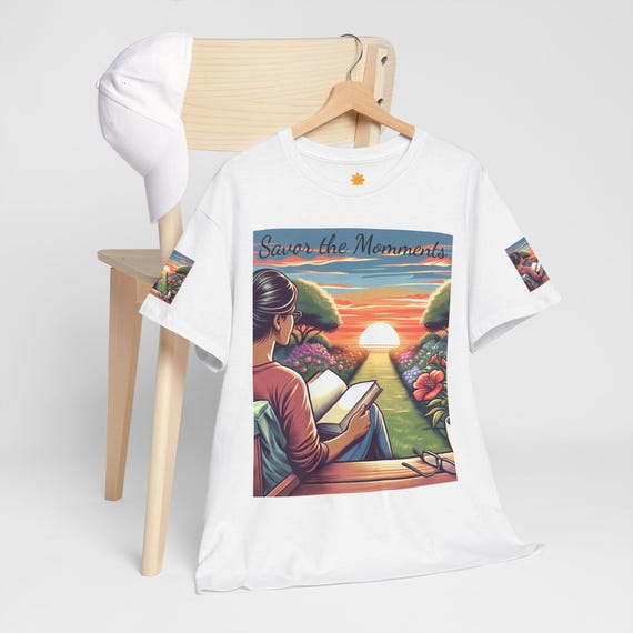 Sunset, Reading T-Shirt: Inspirational Cotton Tee for Book Lovers
