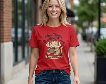 Cat coffee illustration T-Shirt | Relaxation mindfulness tee, Slow Down Breathe Pause