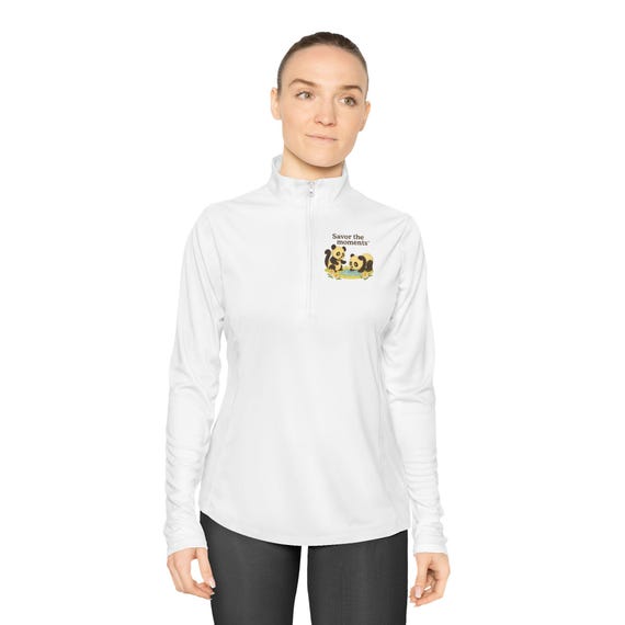 Ladies Quarter-Zip Pullover - Savor the Moments, Cozy Layer, Casual Style, Gift for Her, Cute Animal Print