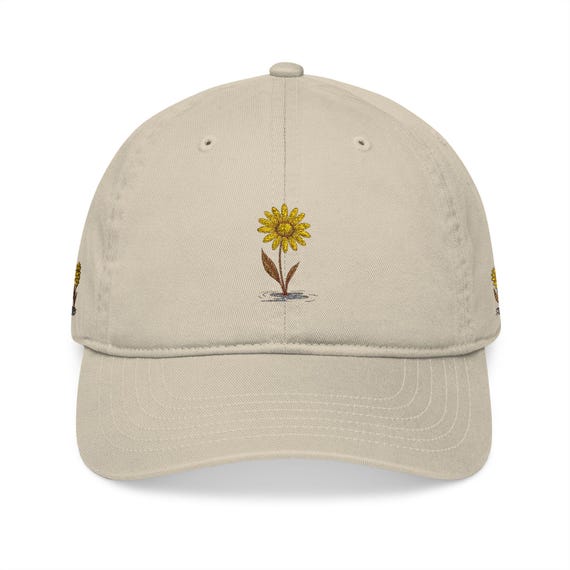 Sunflower Embroidered Organic Baseball Cap, Eco-Friendly Cap, Gift for Nature Lovers, Casual Summer Hat, Sustainable Fashion
