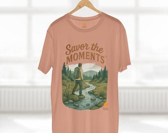 Mountain Hiking Shirt, stream, Nature Lover Tee, Scenic Stream and Trail Graphic T-shirt, Savor the Moments TM Outdoor Gift