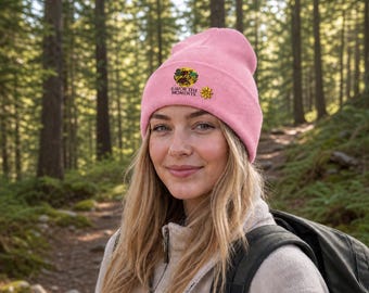 Sea Turtle Beanie, Embroidered Cuffed Hat • Coastal Marine Life Knit Cap