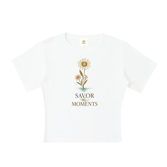 T-shirt, Daisies Yellow, Lightweight Cocoon Shape Short Sleeve Top