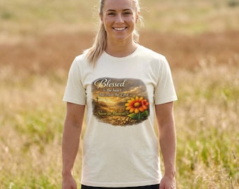 Blessed Floral Cross T-Shirt | Christian Faith Scripture Tee, Spiritual Encouragement Tee, Bible Verse Shirt, Religious Quote