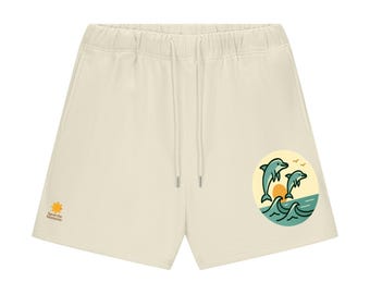 Dolphin Coastal Fleece Shorts • Ocean Wave Print • Unisex Beachwear • Soft Summer Lounge Shorts