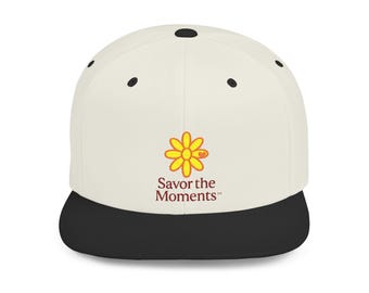 Savor the Moments TM Daisy Hat, Heart in Pedal Floral Hat, Flat Bill Snapback Hat, Adjustable Cap, Gift for Him, Summer Hat Accessory.