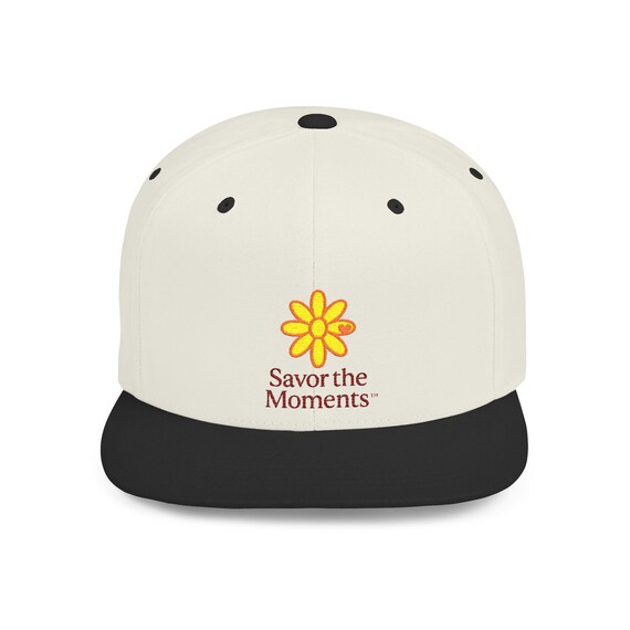 Savor the Moments TM Daisy Hat, Heart in Pedal Floral Hat, Flat Bill Snapback Hat, Adjustable Cap, Gift for Him, Summer Hat Accessory.