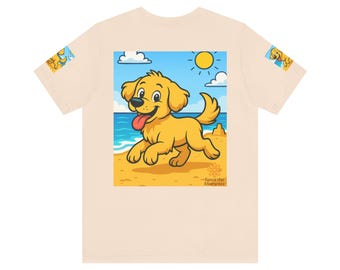 Golden Retriever Beach Shirt, Ocean Puppy Tee | Cute Dog Lover Coastal Graphic T- shirt, Savor the Moments TM Summer Apparel.