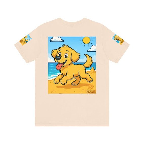 Golden Retriever Beach Shirt, Ocean Puppy Tee | Cute Dog Lover Coastal Graphic T- shirt, Savor the Moments TM Summer Apparel.