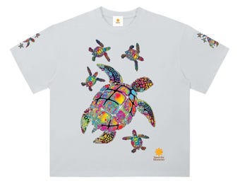 Colorful Sea Turtle Cotton T-Shirt, Ocean Life, Coastal Style